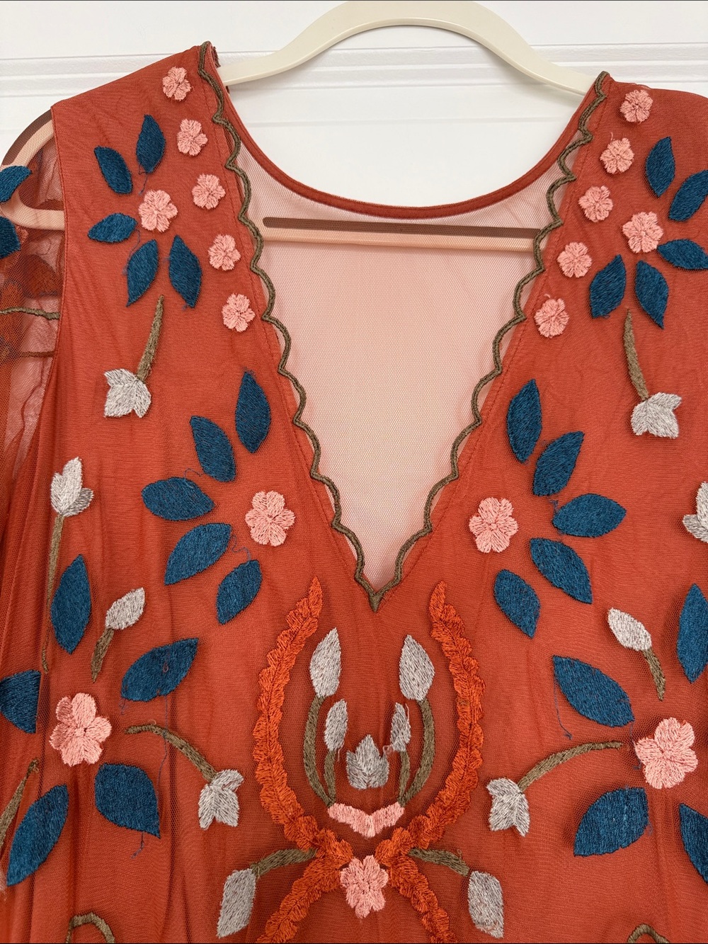 Free People Hearts Are Wild Embroidered Tulle Dress in a rust orange color - Picture 2 of 6
